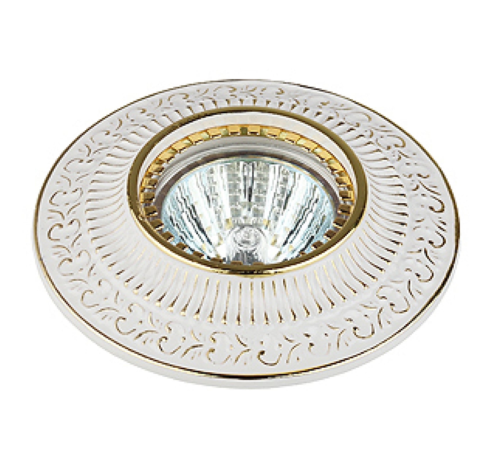 Светильник точечный KL50 WH/GD круглый (вензель) MR16, 12V/220V, 50W белый/золото (Картинка 2)