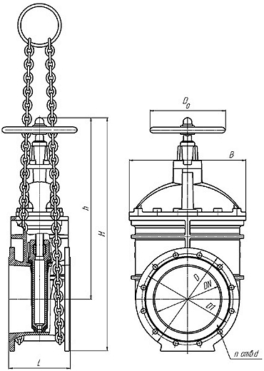 Задвижка 30вч39р обрезин./клин. чуг. фл. с невыдвижн. шпинделем Ду 50 Ру16 (Картинка 2)