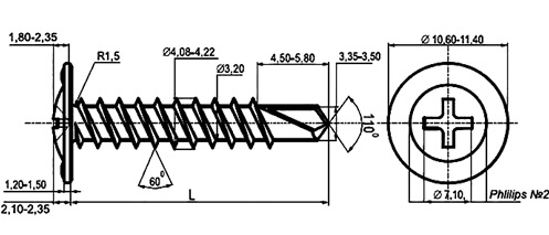 Саморез 4.2 х 32 лист металл наконечник-сверло (22732-0) (Картинка 2)